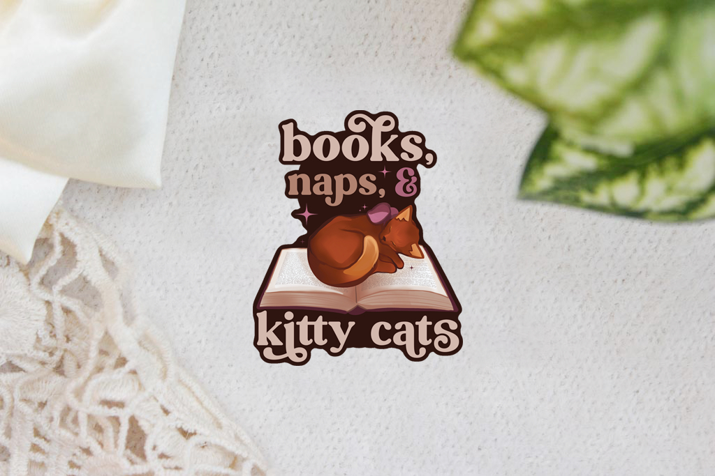 Books, Naps, Kitty Cats Sticker Flake