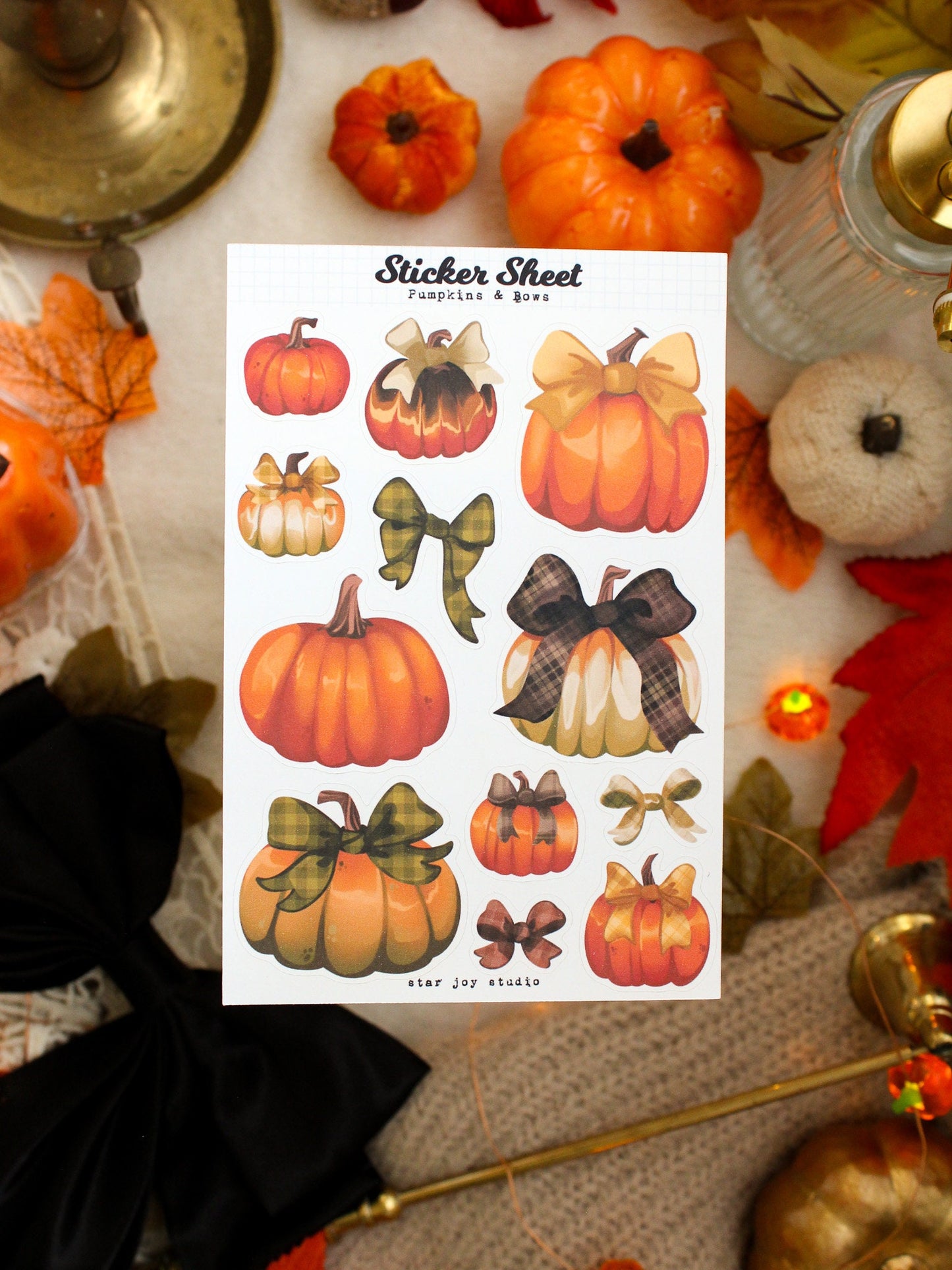 Pumpkins and Bows Sticker Sheet