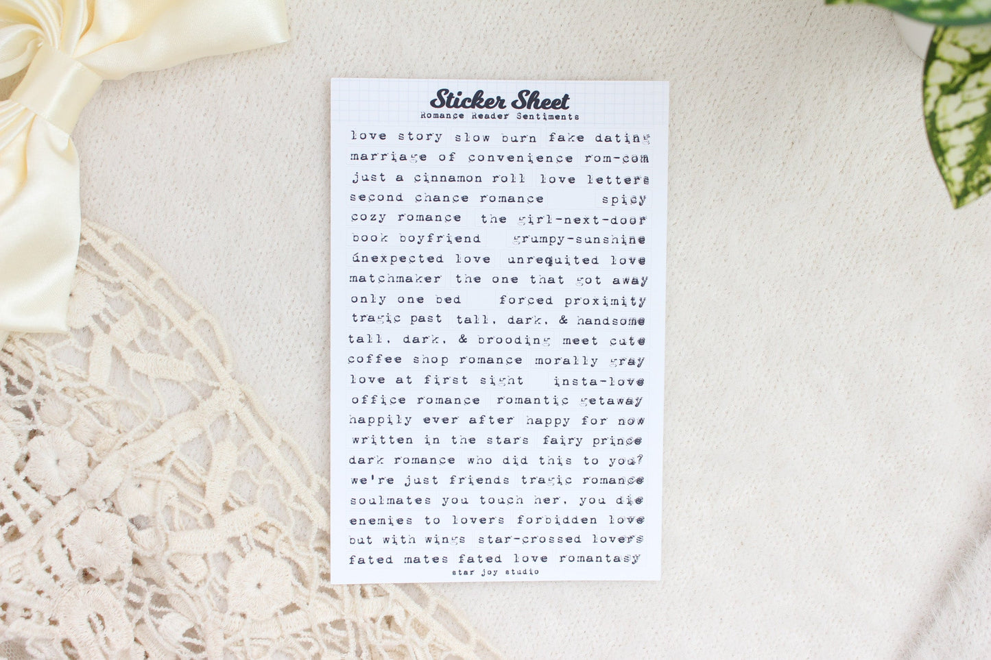 The Romance Reader Sentiments Sticker Sheet