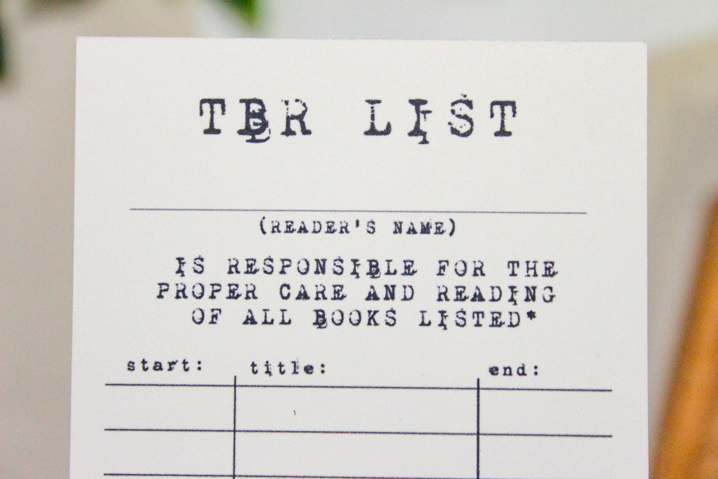 TBR List Bookmark