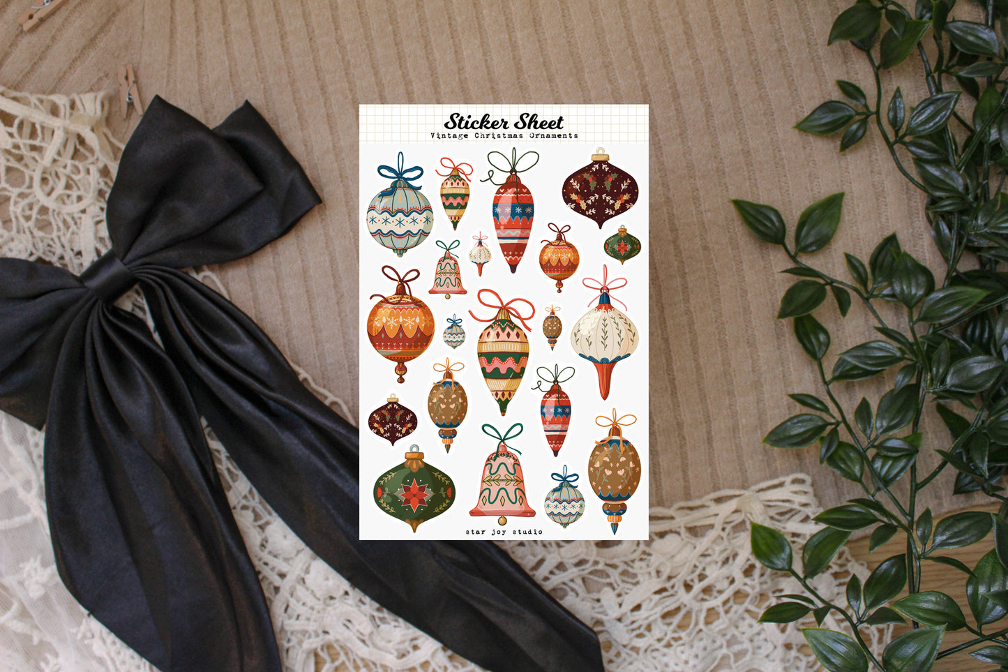 Vintage Christmas Ornaments Sticker Sheet