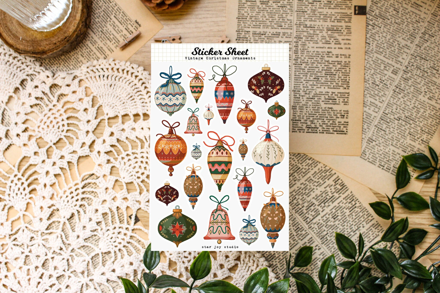 Vintage Christmas Ornaments Sticker Sheet